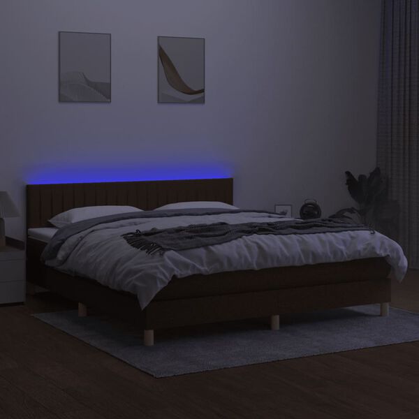 vidaXL Box spring postel s matrac&iacute; a LED tmavě hněd&aacute; 160x200 cm textil