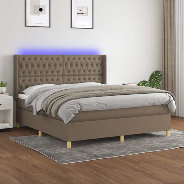 vidaXL Box spring postel s matrac&iacute; a LED taupe 180x200 cm textil