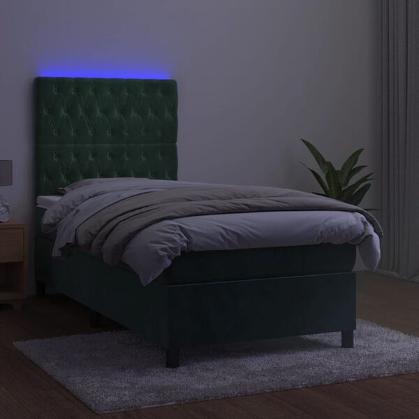 vidaXL Box spring postel s matrac&iacute; a LED tmavě zelen&aacute; 80x200 cm samet