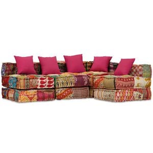 vidaXL 4m&iacute;stn&yacute; modul&aacute;rn&iacute; pouf patchwork textil