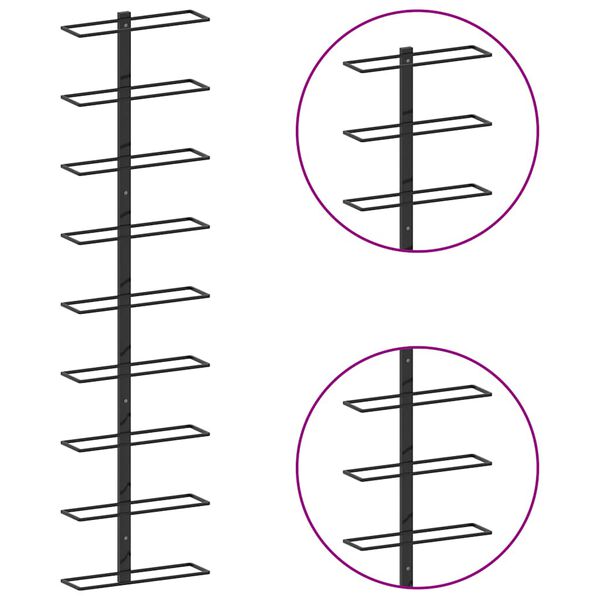 vidaXL Nástěnný stojan na víno na 9 lahví černý železný