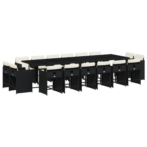 vidaXL 17d&iacute;ln&yacute; zahradn&iacute; j&iacute;deln&iacute; set s podu&scaron;kami čern&yacute; polyratan