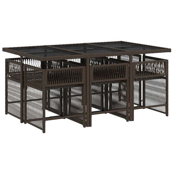 vidaXL 7d&iacute;ln&yacute; zahradn&iacute; j&iacute;deln&iacute; set s podu&scaron;kami hněd&yacute; polyratan