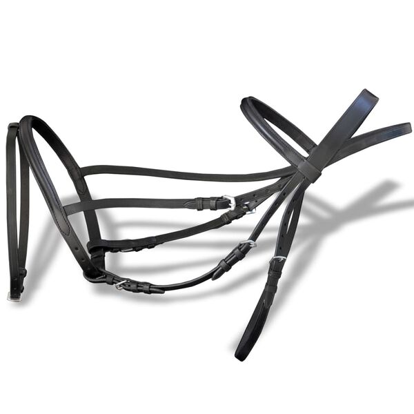 Kožen&aacute; uzda s otěžemi a udidlem čern&aacute; cob