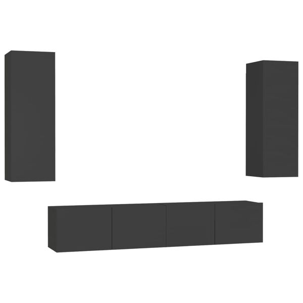 vidaXL 4d&iacute;ln&yacute; set TV skř&iacute;něk čern&yacute; kompozitn&iacute; dřevo