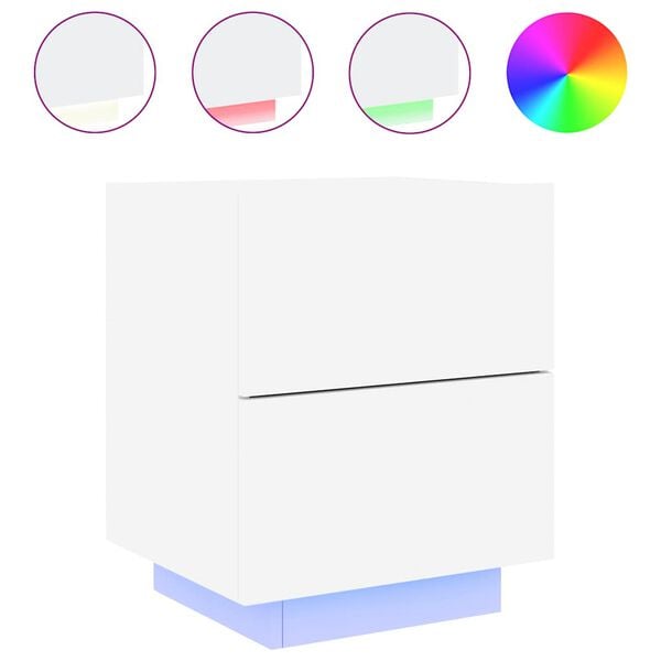 vidaXL Nočn&iacute; stolek s LED osvětlen&iacute;m b&iacute;l&yacute; kompozitn&iacute; dřevo