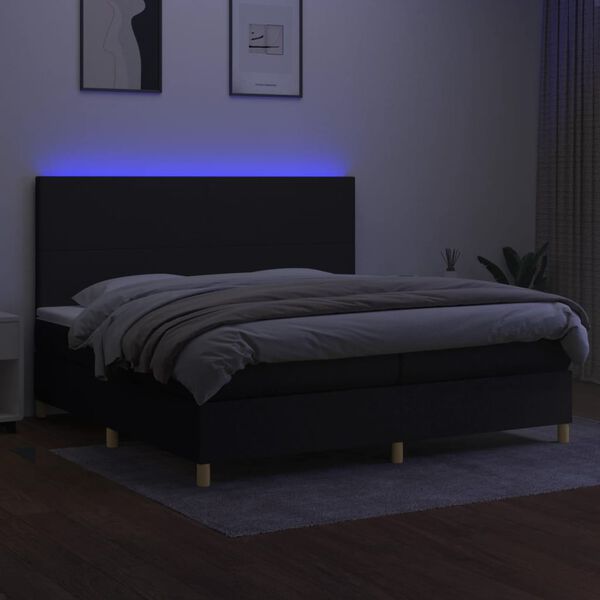 vidaXL Box spring postel s matrac&iacute; a LED čern&aacute; 200x200 cm textil