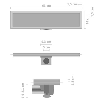 vidaXL Sprchový žlab s krytem 2 v 1 63 x 14 cm nerezová ocel