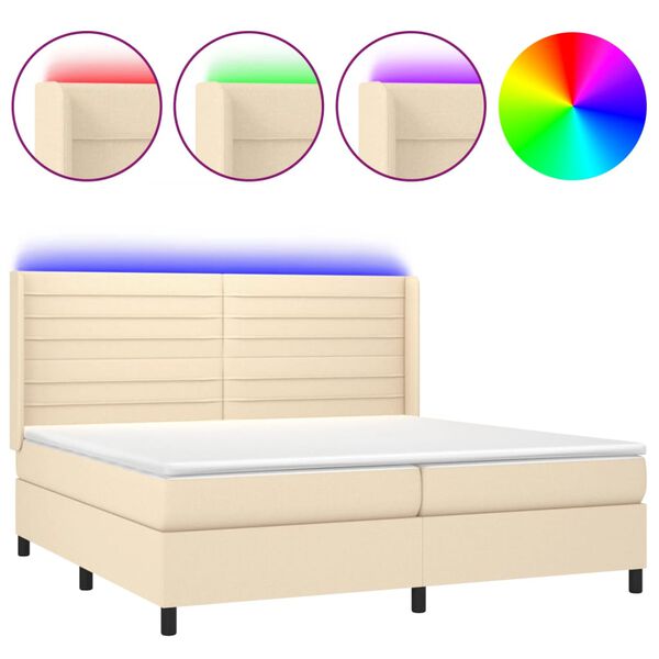 vidaXL Box spring postel s matrac&iacute; a LED kr&eacute;mov&aacute; 200x200 cm textil