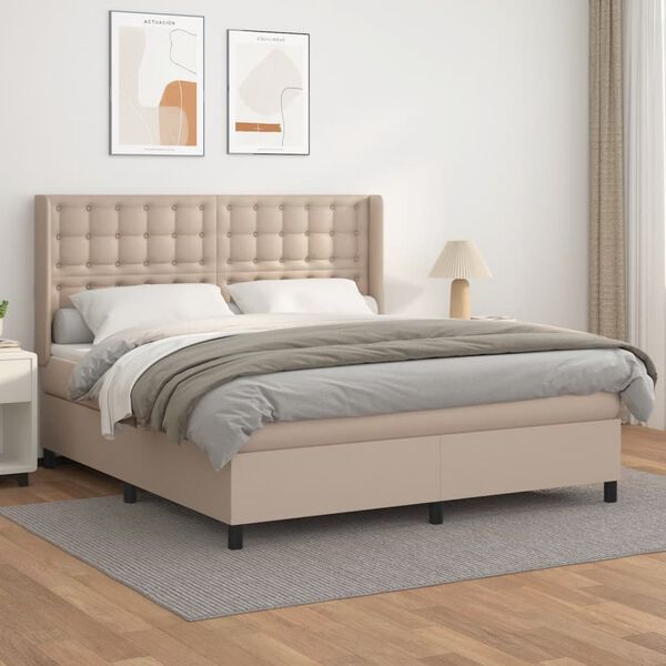 vidaXL Box spring postel s matrac&iacute; cappuccino 160x200 cm uměl&aacute; kůže