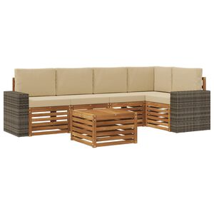vidaXL Rohov&aacute; sofa sada 6 pcs Přirozen&aacute; a B&eacute;žov&aacute; Masivn&iacute; ak&aacute;tov&eacute; dřevo