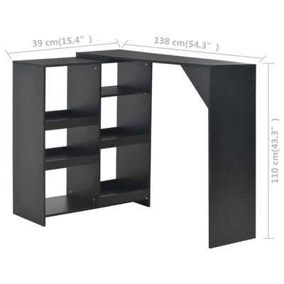 vidaXL Barový stůl s pohyblivým regálem černý 138 x 39 x 110 cm