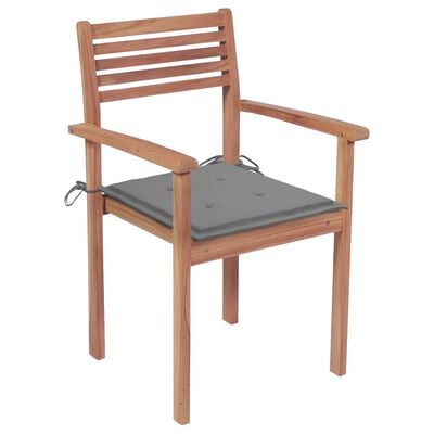 vidaXL Zahradní židle 4 ks s šedými poduškami masivní teak