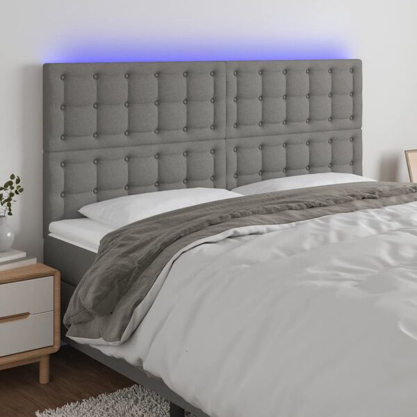 vidaXL Čelo postele s LED tmavě &scaron;ed&eacute; 160x5x118/128 cm textil