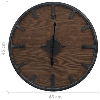 vidaXL Nástěnné hodiny hnědo-černé 45 cm železo a MDF