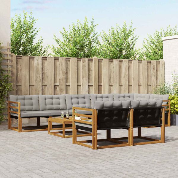 vidaXL Venkovn&iacute; pohovkov&aacute; souprava 9 pcs Př&iacute;rodn&iacute; a světle &scaron;ed&aacute;