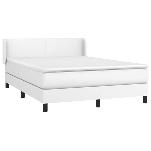 vidaXL Box spring postel s matrac&iacute; b&iacute;l&aacute; 140 x 190 cm uměl&aacute; kůže