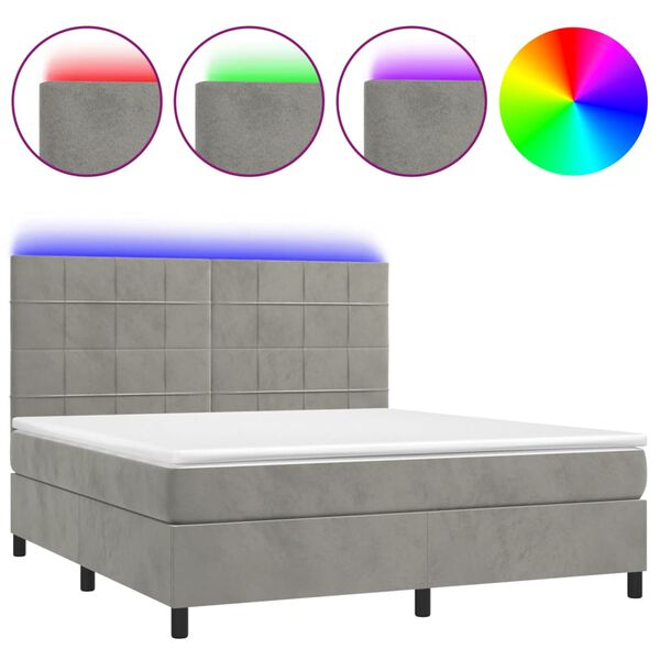 vidaXL Box spring postel s matrac&iacute; a LED světle &scaron;ed&aacute; 160x200 cm samet