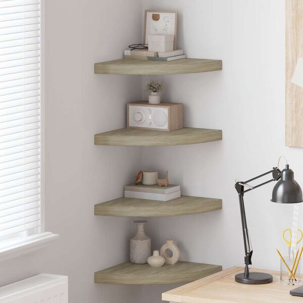 323927 vidaXL Floating Corner Shelves 4 pcs Oak 35x35x3,8 cm MDF