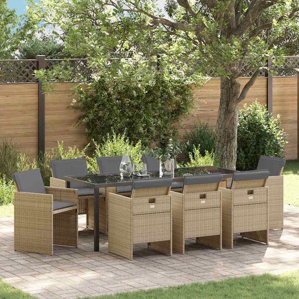 vidaXL Zahradn&iacute; j&iacute;deln&iacute; souprava 9 pcs B&eacute;žov&aacute; polyratan