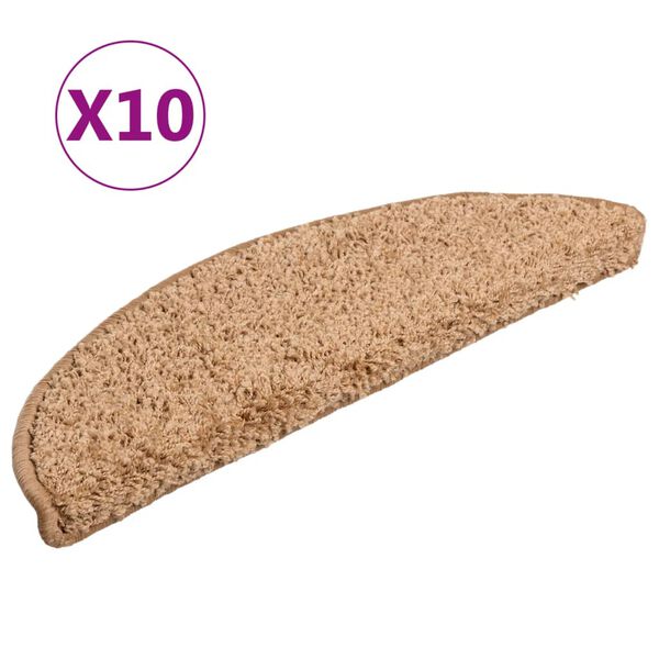 vidaXL Schodov&eacute; rohože 10 ks 56 x 17 x 3 cm b&eacute;žov&eacute;, půlkulat&eacute;