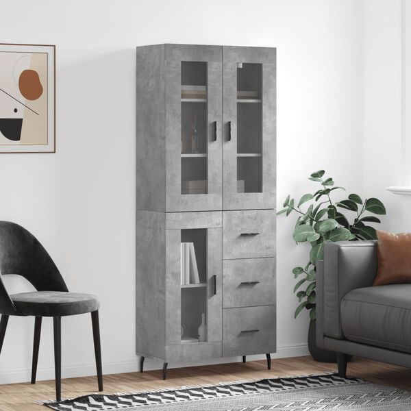 vidaXL Skř&iacute;ň highboard betonově &scaron;ed&aacute; 69,5x34x180 cm kompozitn&iacute; dřevo