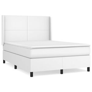 vidaXL Box spring postel s matrac&iacute; b&iacute;l&aacute; 140x200 cm uměl&aacute; kůže