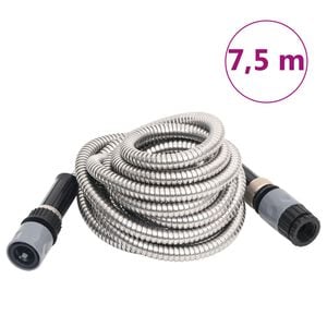 vidaXL Zahradn&iacute; hadice s tryskou stř&iacute;brn&aacute; 0,6" 7,5 m nerezov&aacute; ocel