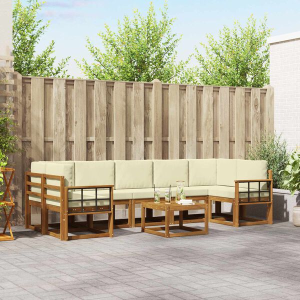 vidaXL Venkovn&iacute; pohovkov&aacute; souprava 8 pcs Přirozen&aacute; a Kr&eacute;mov&aacute;