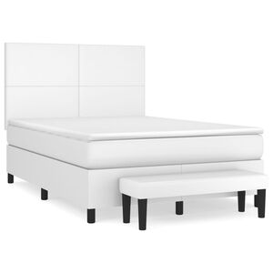 vidaXL Box spring postel s matrac&iacute; b&iacute;l&aacute; 140 x 190 cm uměl&aacute; kůže