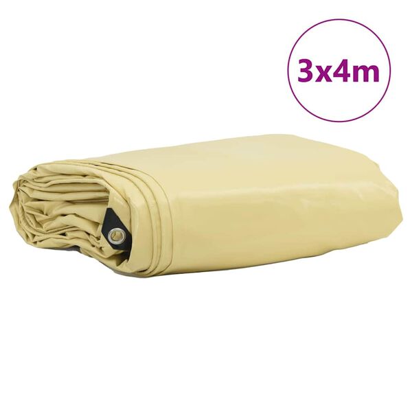 vidaXL Plachta 650g / m&sup2; B&eacute;žov&aacute; 3 x 4 m Pl&aacute;tno s PVC povrchovou &uacute;pravou
