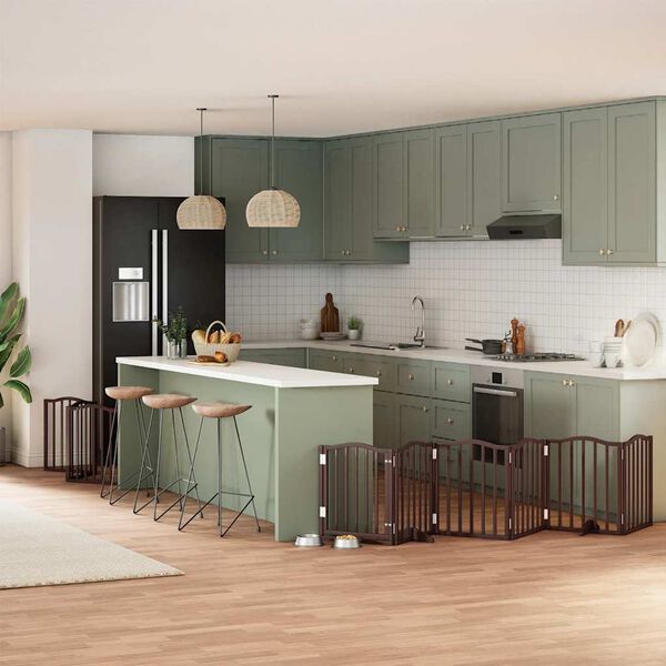 vidaXL Z&aacute;brana pro psy s dv&iacute;řky skl&aacute;dac&iacute; 9 panelů hněd&aacute; 450 cm topol