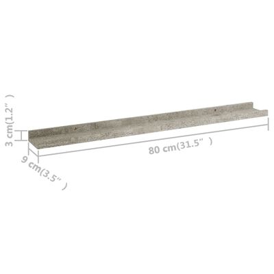vidaXL Nástěnné police 4 ks betonově šedé 80 x 9 x 3 cm