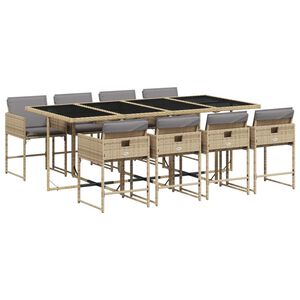 vidaXL 9d&iacute;ln&yacute; zahradn&iacute; j&iacute;deln&iacute; set s podu&scaron;kami mix b&eacute;žov&eacute; polyratan