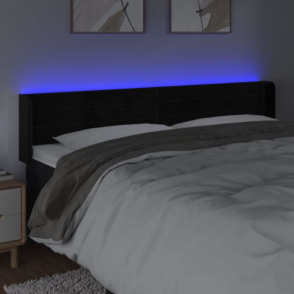vidaXL Čelo postele s LED čern&eacute; 183 x 16 x 78/88 cm samet