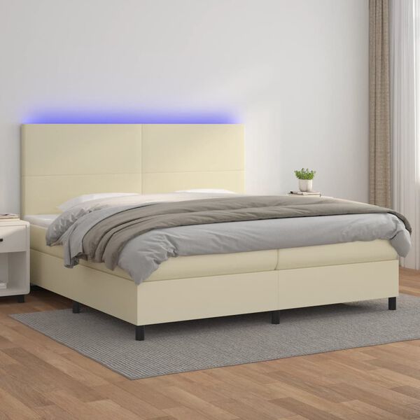 vidaXL Box spring postel s matrac&iacute; a LED kr&eacute;mov&aacute; 200x200 cm uměl&aacute; kůže