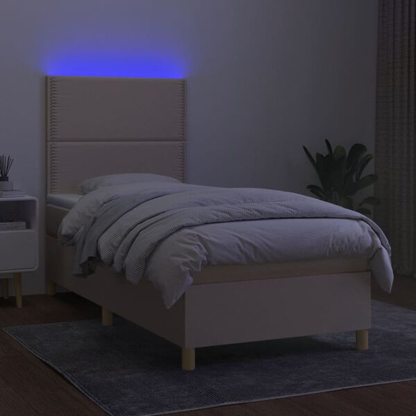 vidaXL Box spring postel s matrac&iacute; a LED kr&eacute;mov&aacute; 90x190 cm textil