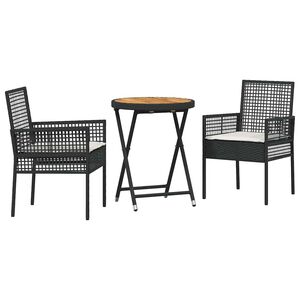 vidaXL Zahradní bistro set 3 pcs Černá Poly ratan