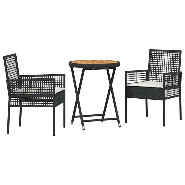 vidaXL Zahradní bistro set 3 pcs Černá Poly ratan