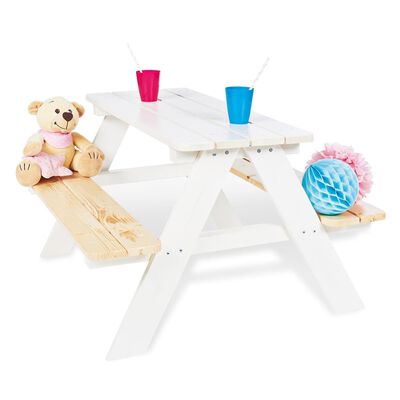 Pinolino Dětský piknikový stůl s lavicí Nicki für 4 dřevěný bílý