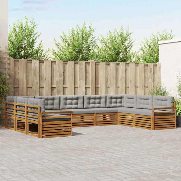 vidaXL Sedac&iacute; soupravy s pol&scaron;t&aacute;řem 9 pcs Př&iacute;rodn&iacute; a světle &scaron;ed&aacute;