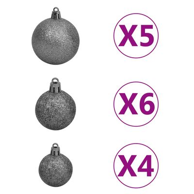 vidaXL Umělý vánoční stromek s LED a sadou koulí černý 120 cm PVC