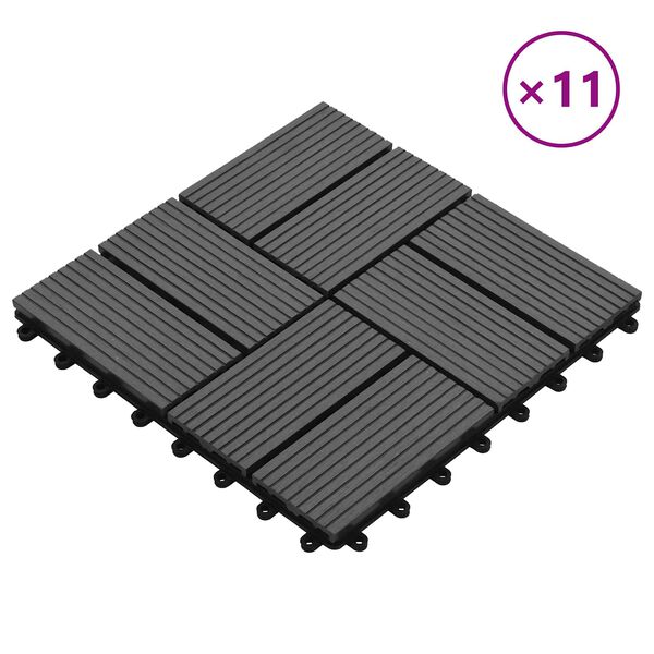 vidaXL Dlažba na terasu 11 pcs &Scaron;ed&yacute; 30 x 30 cm Dřevoplast
