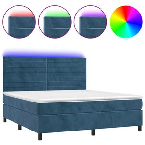 vidaXL Box spring postel s matrac&iacute; a LED tmavě modr&aacute; 160x200 cm samet