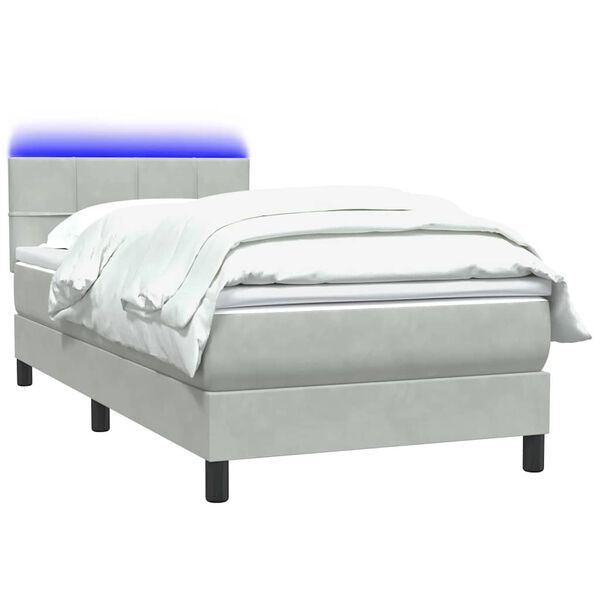 vidaXL Box spring postel s matrac&iacute; a LED světle &scaron;ed&aacute; 100x220 cm samet