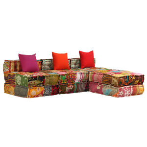 vidaXL 3m&iacute;stn&yacute; modul&aacute;rn&iacute; pouf patchwork textil