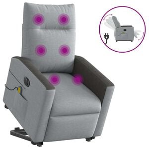vidaXL Elektrick&eacute; zvedac&iacute; mas&aacute;žn&iacute; polohovac&iacute; křeslo světle &scaron;ed&eacute; textil