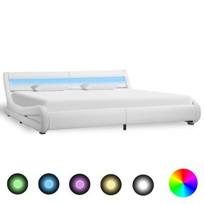 vidaXL Rám postele s LED světlem bílý umělá kůže 180 x 200 cm