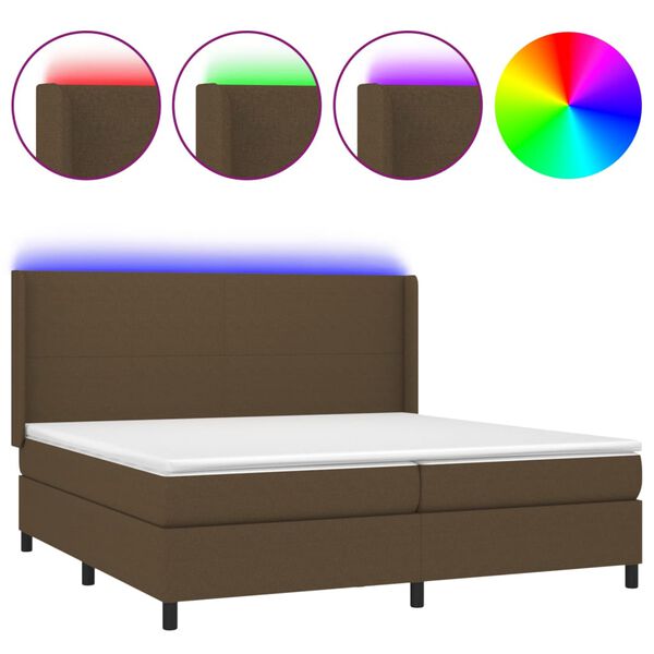 vidaXL Box spring postel s matrac&iacute; a LED tmavě hněd&aacute; 200x200 cm textil