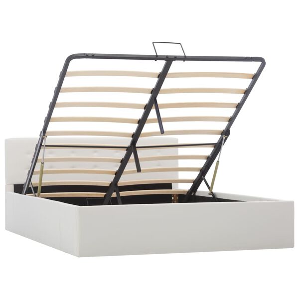 vidaXL R&aacute;m postele s &uacute;ložn&yacute;m prostorem b&iacute;l&yacute; uměl&aacute; kůže 140 x 200 cm